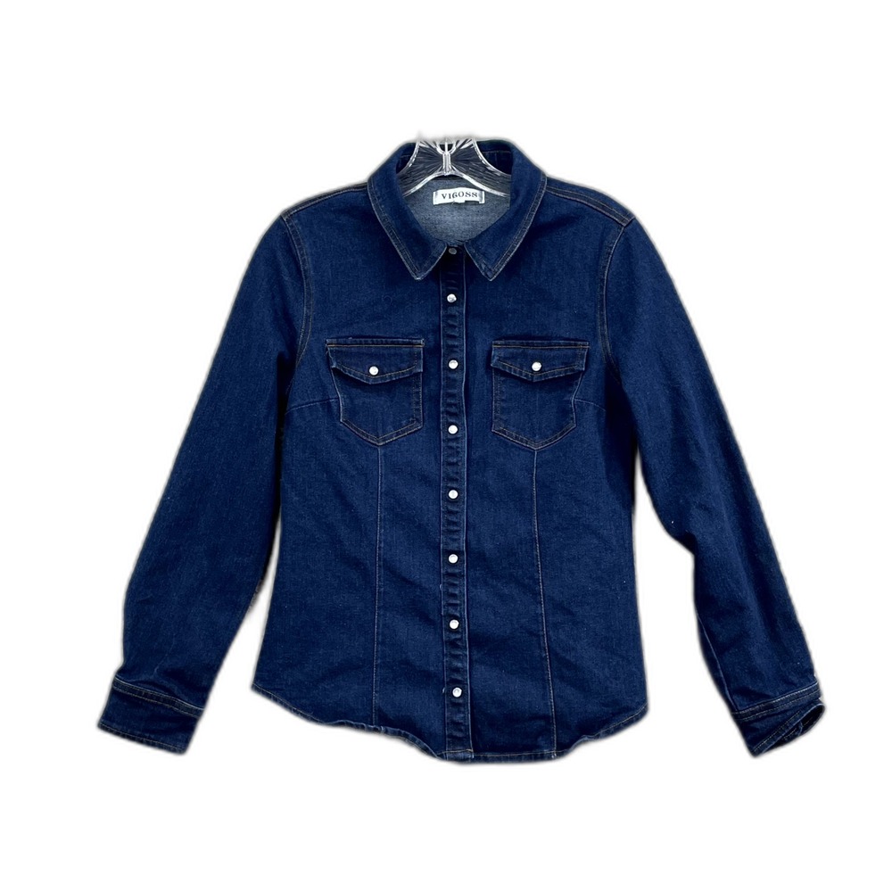 Vigoss Denim Western Shirt Womens Small Pleated Front Streetwear Hunting Camping